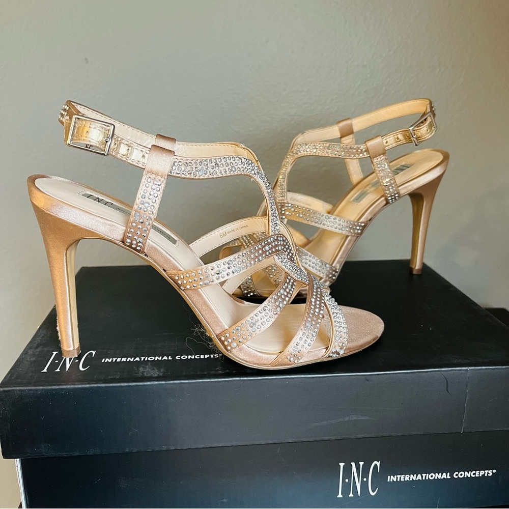 INC Crystal Blush Satin Rhinestones Heels